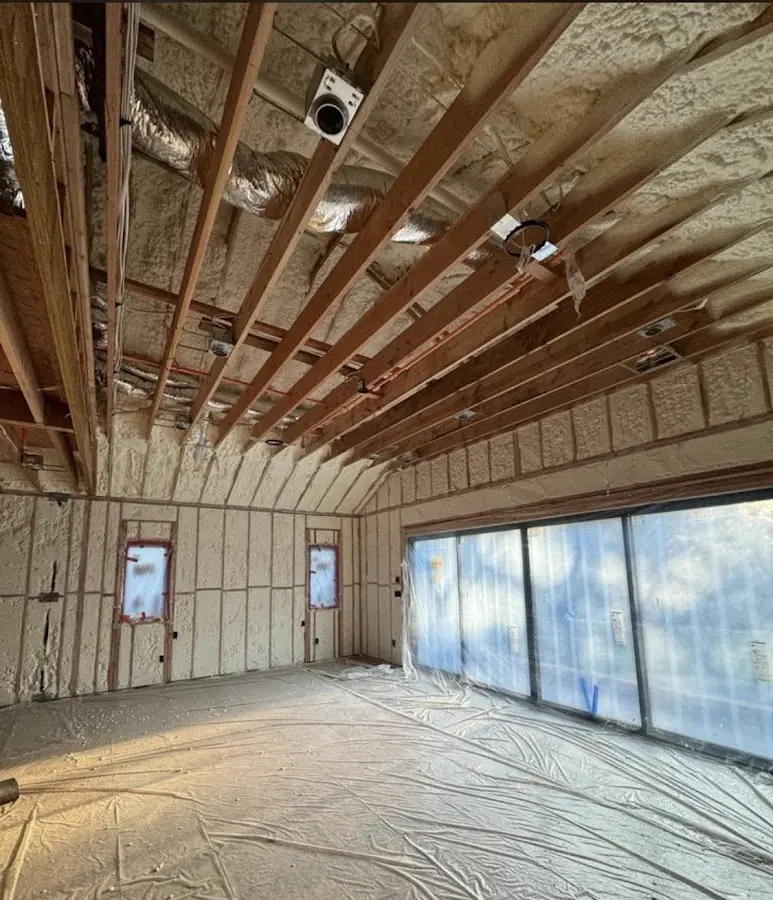 Interior walls and ceiling insulated with spray foam during new construction in Hidden Valley